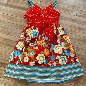 Rare Editions Size 8 sleeveless girl kid dress Vibrant Floral Polka Dot Dress